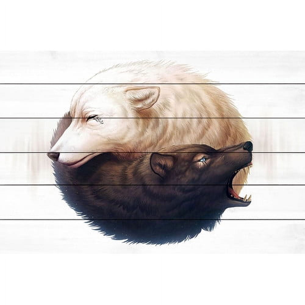 Marmont Hill "Yin and Yang Wolves" Painting Print on White Wood