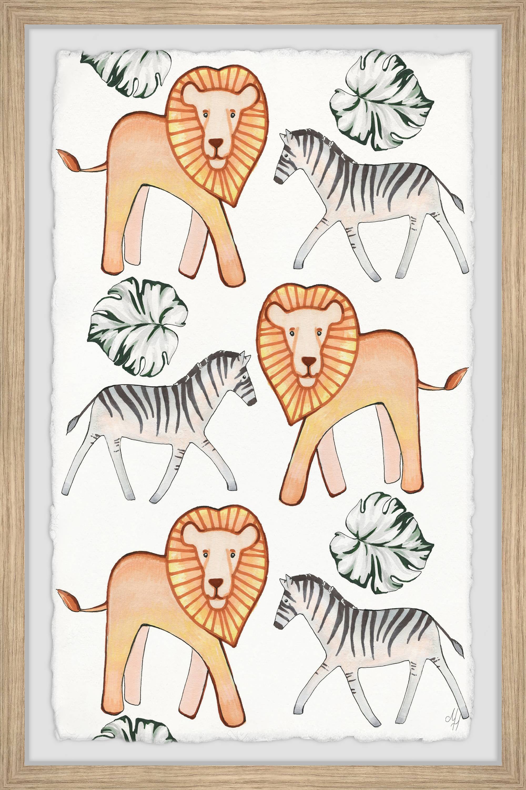 Marmont Hill Zebra And Lion Palms Framed Wall Art, 16.00" x 1.50"