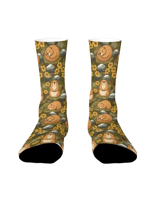 Marmot Cute Screaming Funny Novelty Crew Socks for Women Men Sports