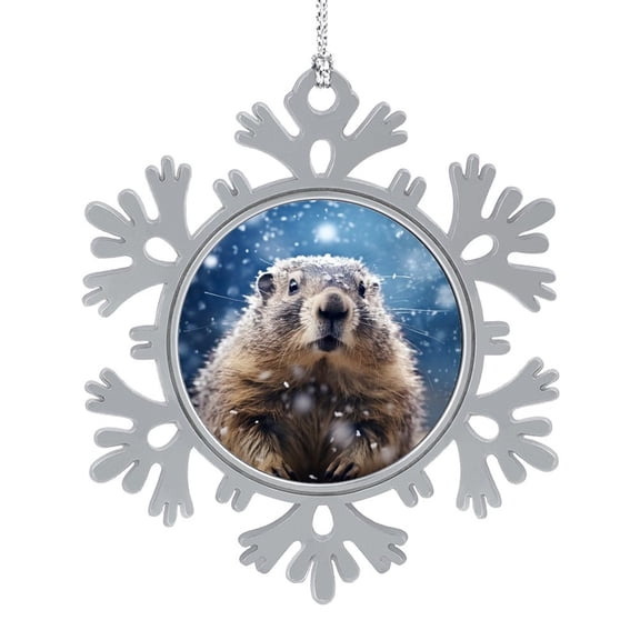 Marmot, Groundhog Animal Snowing Winter Metal Snowflake Christmas Ornaments Animals Cute Wildlife Keepsake Metal Ornament Elegant Hanging Christmas Tree Decorations Gifts