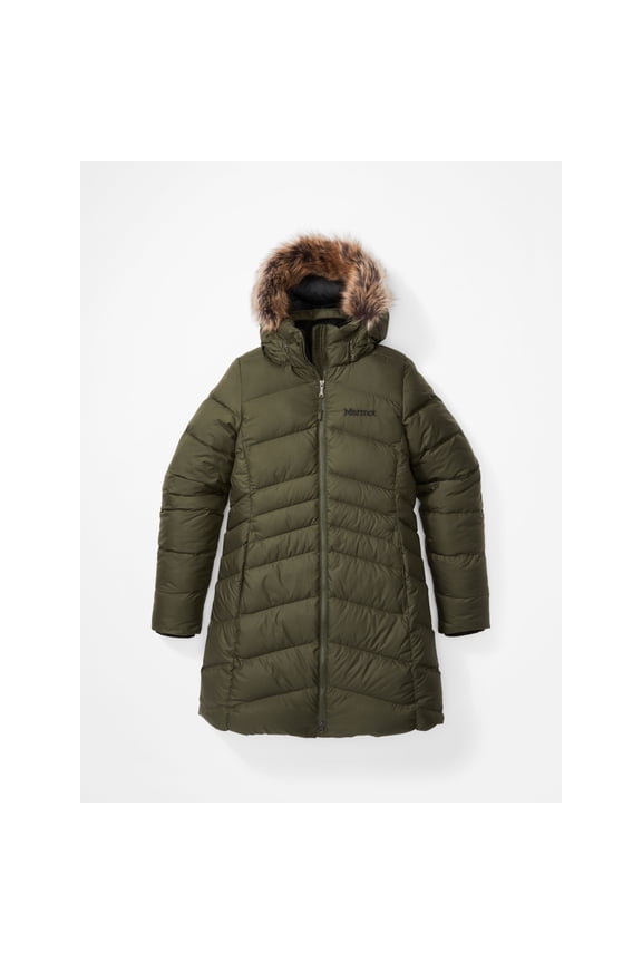 Montreal Down Fill Faux Fur Trim Women's Parka Coat, Nori, Medium
