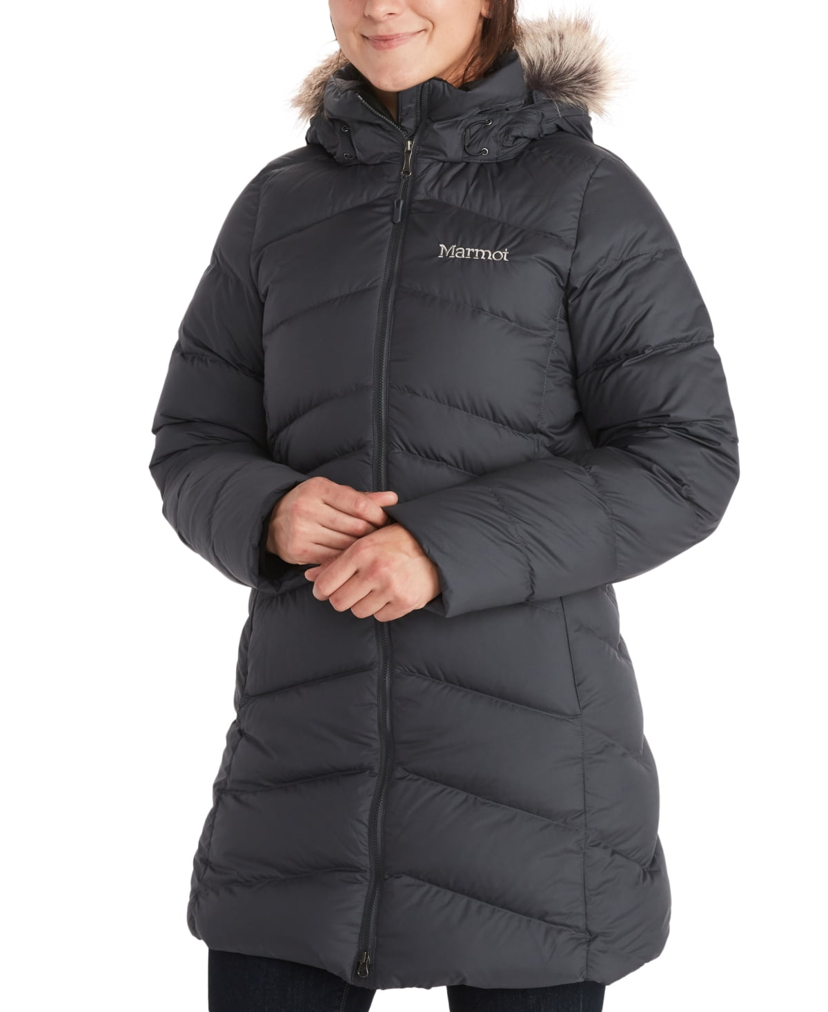 Marmot Women s Montreal Hooded Faux Fur Trim Coat Black Size XX Large