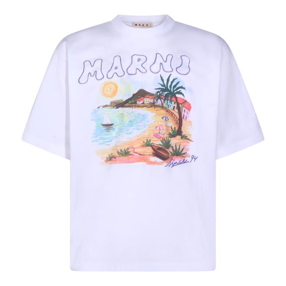 Marni Artistic Beach Scene Print Cotton T-Shirt (Men's)