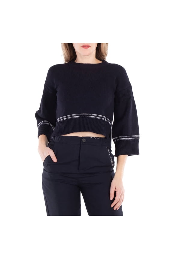 Contrasting-Trim Virgin Wool Crew-Neck Jumper, Brand Size 38 ( US Size 6 )