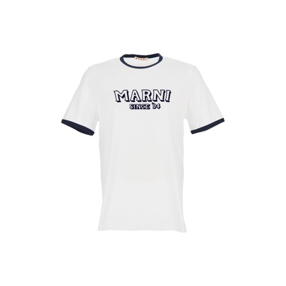 Marni Crew Neck T-Shirt With Front Logo And Ribbed Accents (Men's)