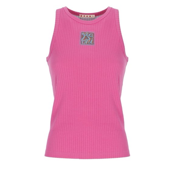 Marni Fuchsia Logo Ribbed Cotton Tank Top (Women's)