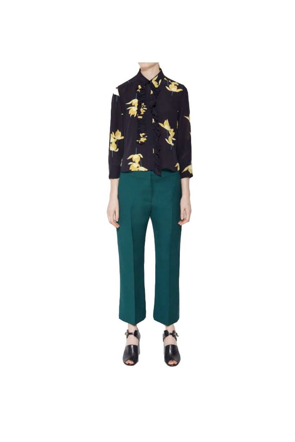 Green Wool Silk Cropped Trousers (42)
