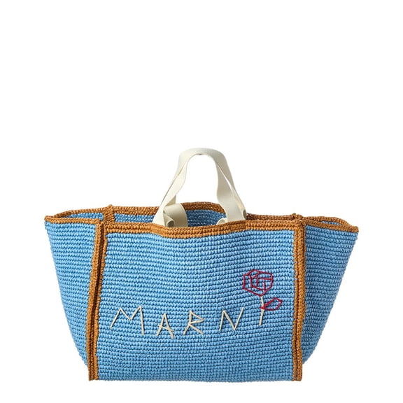 Marni Macrame Sillo Medium Shopper Tote, Blue