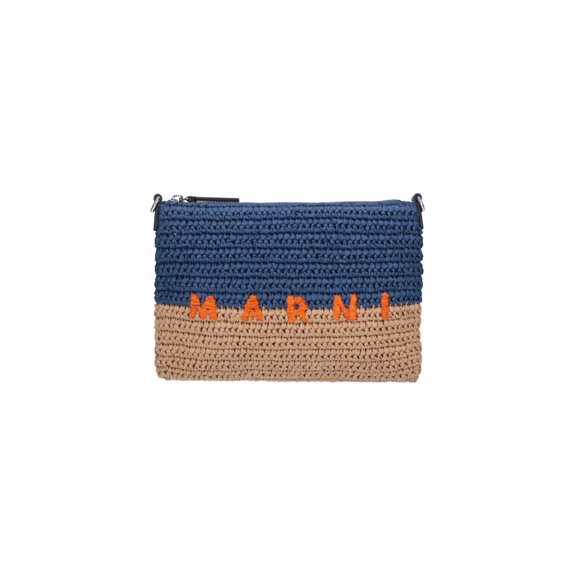Marni Men's Blue Seaside Two-Tone Raffia Pouch Blue