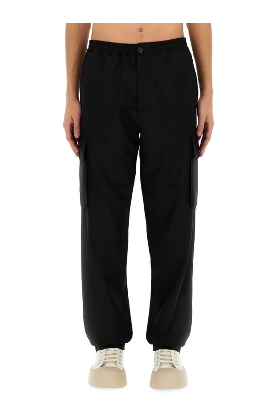 Relaxed Fit Black Wool Pants With Cargo Pockets (Men's)