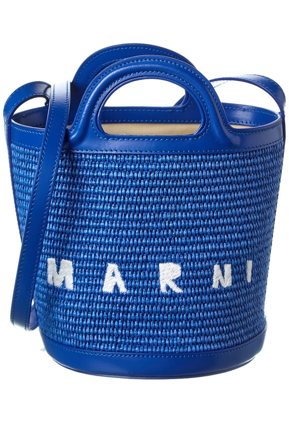 Tropicalia Small Leather-Trim Tote, Blue