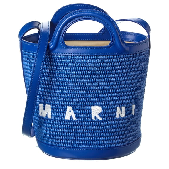Marni Tropicalia Small Leather-Trim Tote, Blue