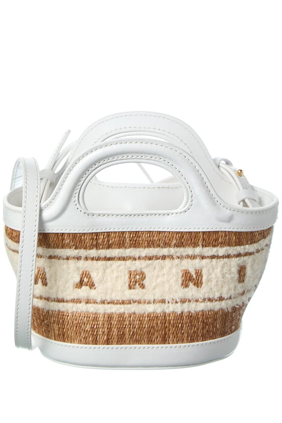 Two-Tone Raffia & Leather Tote, White