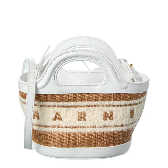 Marni Two-Tone Raffia & Leather Tote, White