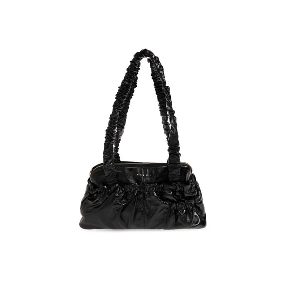 Marni Women's Black Gathered Leather Shoulder Bag Black
