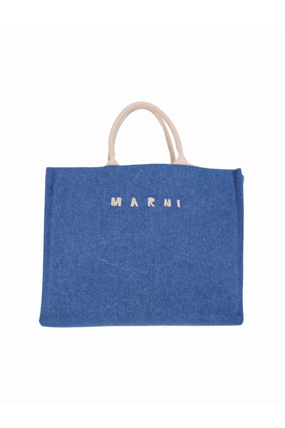Women's Large Shopper Bag - Cotton - Blue Blue