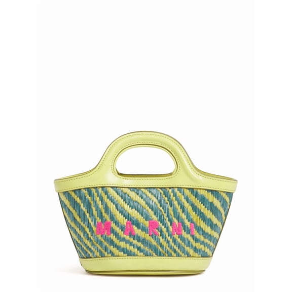 Marni Women's Structured Handbag With Woven Pattern And Embroidered Detail Green