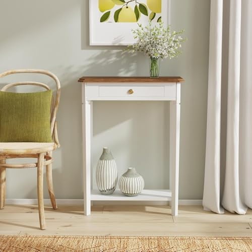 Marnie Console Table 23.75 Wide Narrow Entryway Table with Storage & Shelf Two Tone French Country Accent Table for Hallways, Foyers, Living Rooms and Small Spaces Handcrafted