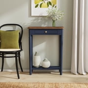 East at Main Marnie Navy Blue Wood Console Table with Drawer & Shelf, 23.75 Slim Entry Furniture for Small Spaces
