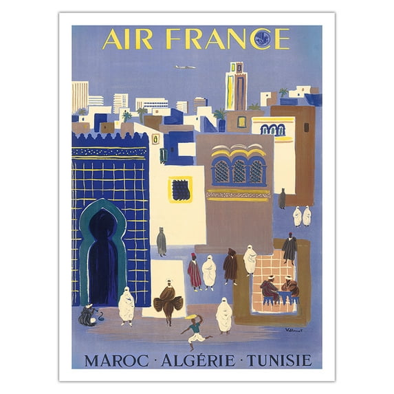 Maroc (Morocco) Algerie (Algeria) Tunisie (Tunisia) - France - Vintage Airline Travel Poster by Bernard Villemot c.1952 - Bamboo Fine Art 290gsm Paper (Unframed) 12x16in