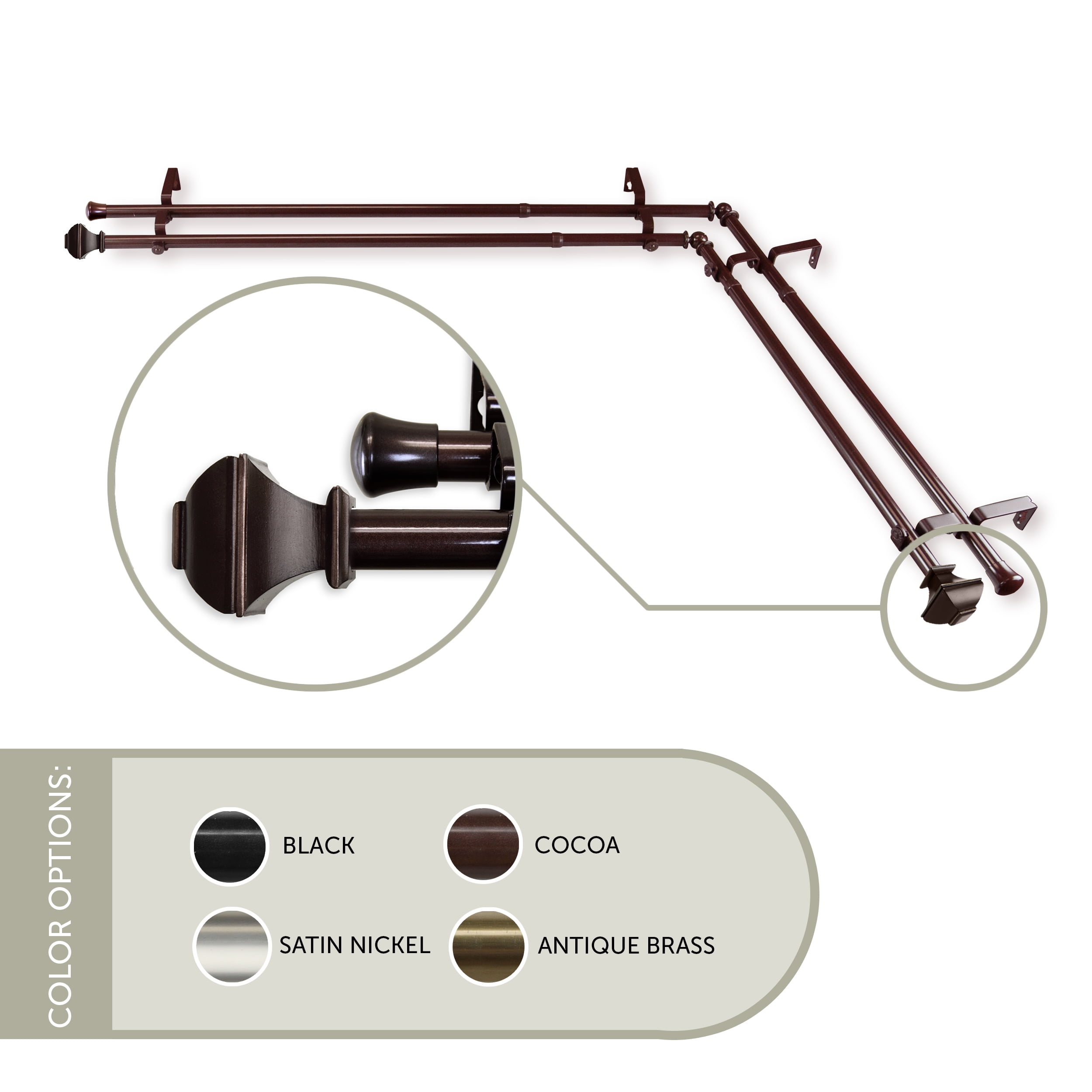 Maroon 13/16 inch Corner Window Double Curtain Rod 120-170" - Cocoa