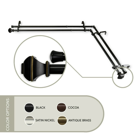 Maroon 13/16 inch Corner Window Double Curtain Rod 66-120" - Black