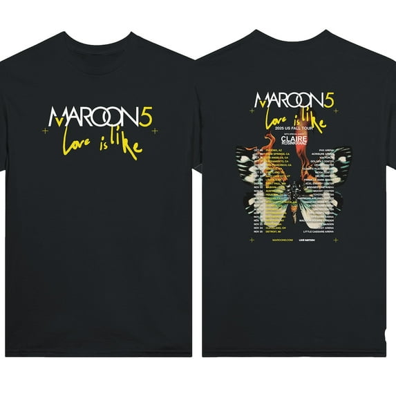 Maroon 5 - Love is Like US Fall Tour 2025 T-Shirt Black Band Shirt Front & Back Color Graphics Print | Unisex Concert Tee for Music Fans