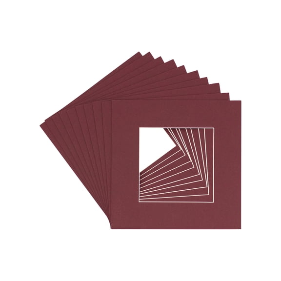 Maroon Acid Free 12x12 Picture Frame Mats with White Core Bevel Cut for 8x8 Pictures - Fits 12x12