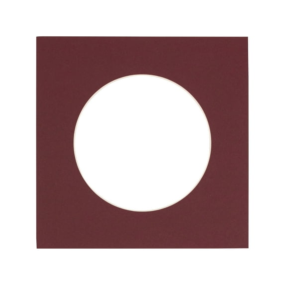 Maroon Acid Free 7x7 Cirlce Picture Frame Mat with White Core Bevel Cut for 5x5 Pictures - Fits 7x7