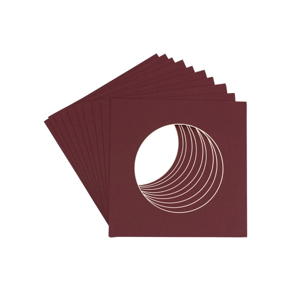 Maroon Acid Free 7x7 Cirlce Picture Frame Mat with White Core Bevel Cut for 5x5 Pictures - Fits 7x7