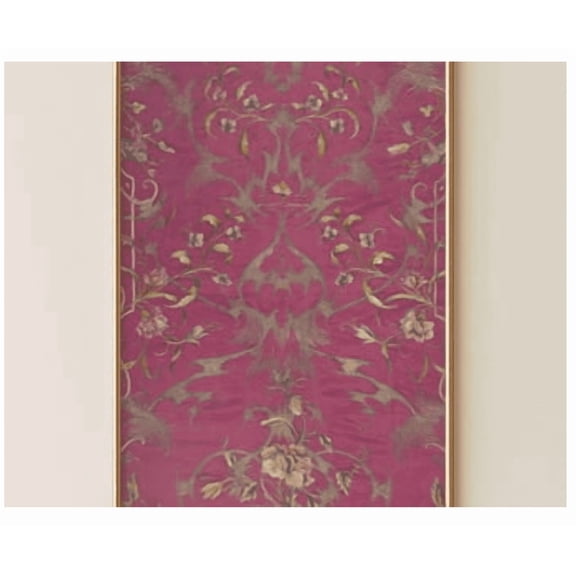 Maroon And Gold 18Th Century French Rococo Poster Burg.undy Silk With Metallic Thread Grandmillennial Fabric Wall Art
