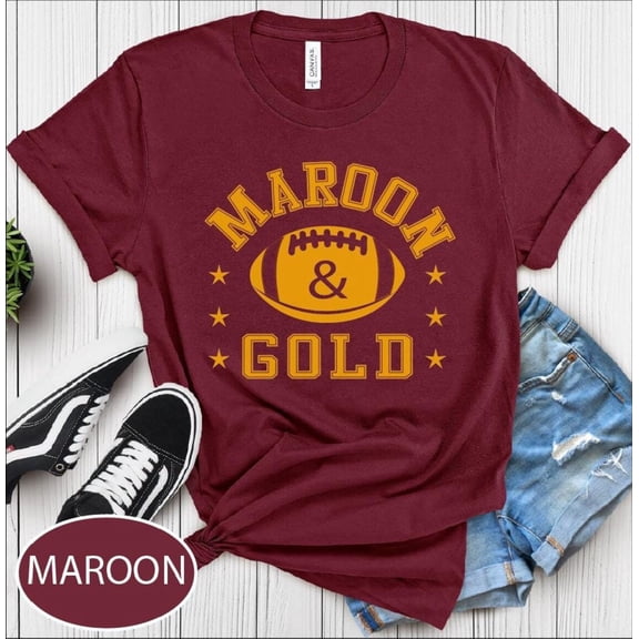 Maroon And Gold Gameday Football T-Shirt, Unisex Tee, Sports Fan , Team Colors Shirt, School Spirit Apparel, Full Size S-5XL