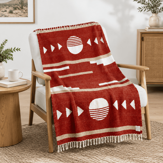 Maroon And Tan Mexican Blanket By Laguna Beach Textile Co - Yoga ...