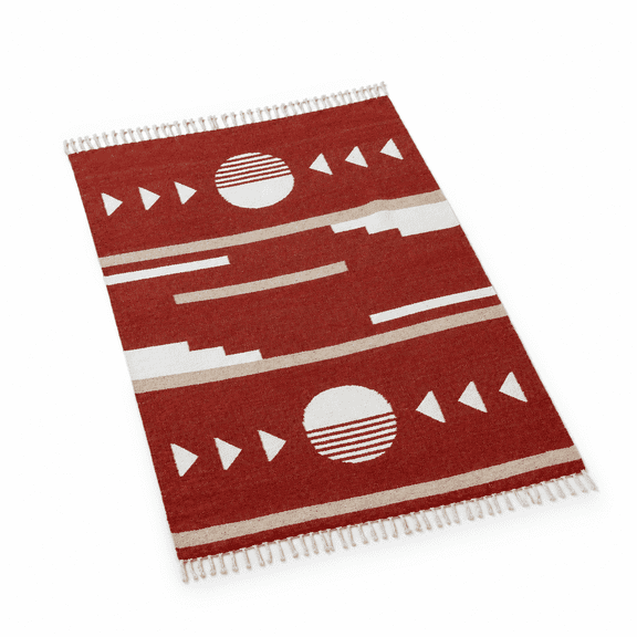 Maroon And Tan Mexican Blanket By Laguna Beach Textile Co - Yoga Camping Or Decorative Throw Traditional Handmade Serape Brick So