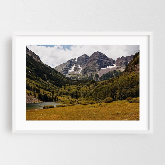 Maroon Bells - Colorado Photography Mountain Landscape Nature Scenic Autumn Wilderness Lake White Framed Wall Art Print 24 x 36 inches