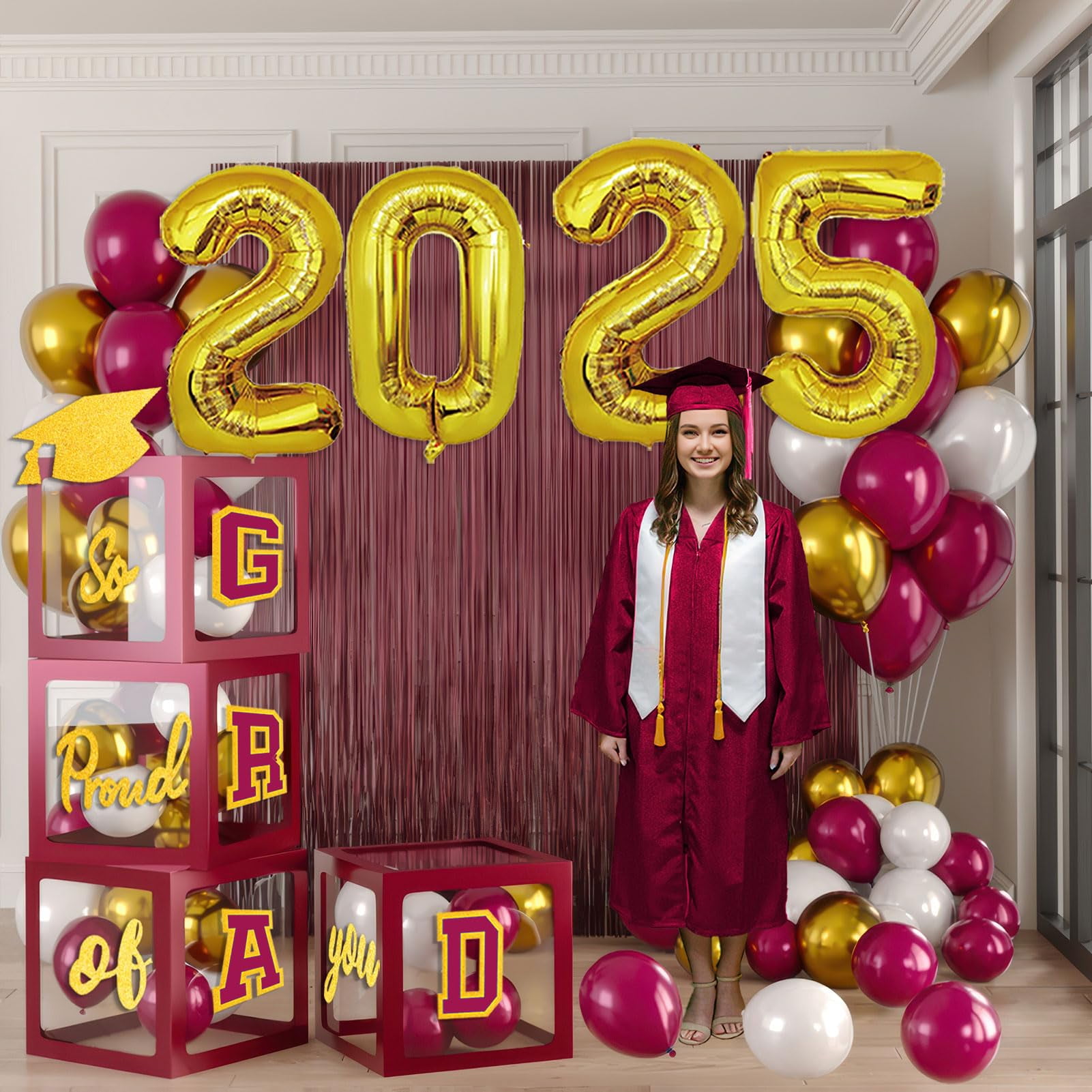 Maroon Black and gold RRF12 Decorations 2025 Set of 4 Graduation ...