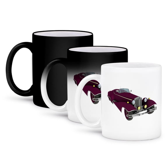 3dRose, Maroon Classic Convertible Car, 11oz Magic Transforming Mug