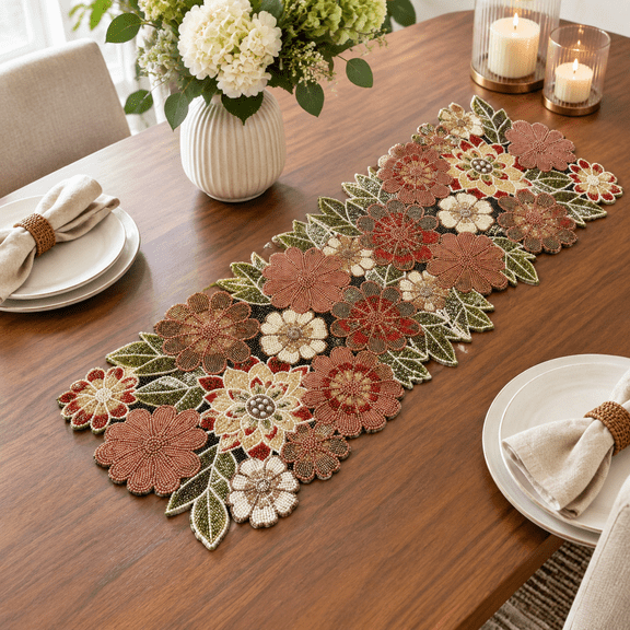 Maroon Combo 36"x13" Beaded Table Runner, Decorative Handmade Sparkle Table Decor