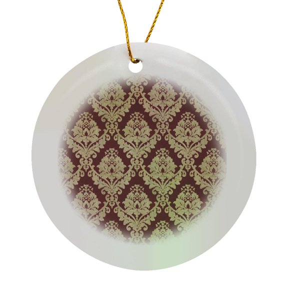 3drose, Maroon Damask, Circle Porcelain Ornament