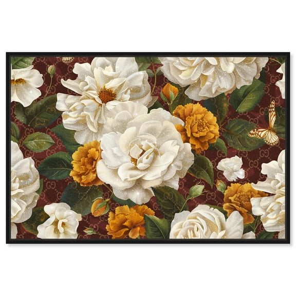 Maroon Elegance Floral Realistic Canvas Wall Art by Art Remedy, Black Floater Frame, 15"x10"