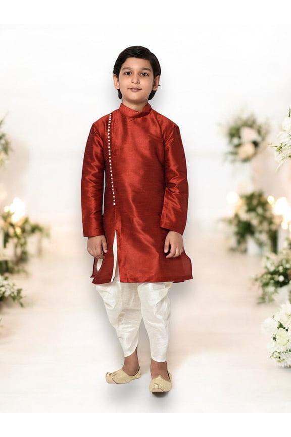 Maroon, Traditional Silk Kurta Pajama Set for Boys, Cultural Wear