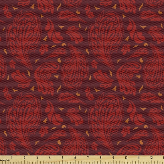 Maroon Fabric by the Yard, Abstract Classic Paisley Style Motifs Art Illustration Pattern, Upholstery Fabric for Dining Chairs Home Decor Accents, 5 Yards, Maroon Vermilion by Ambesonne