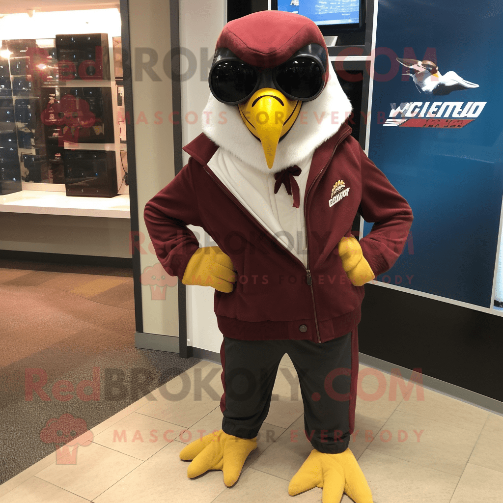 Maroon Falcon REDBROKOLY mascot costume character dressed with a Moto ...