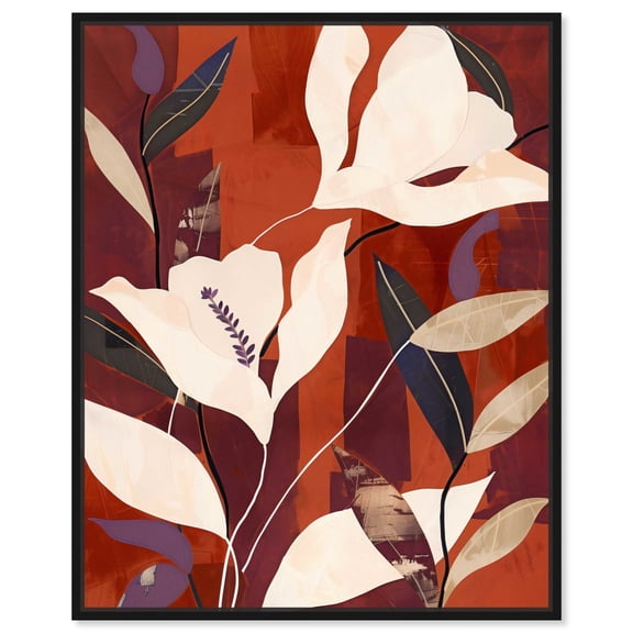 Maroon Floral Dreams Canvas Fall Inspired Abstract Art by Art Remedy, Black Frame, 16" x 20"