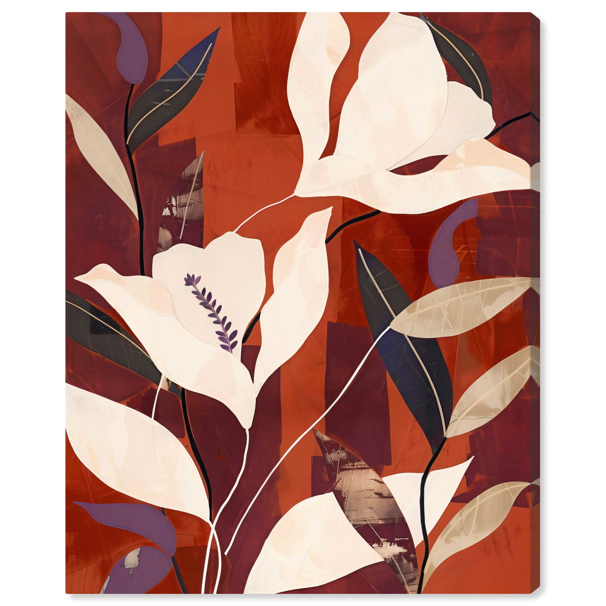 Maroon and Beige Abstract Floral Canvas Art 20" x 16"