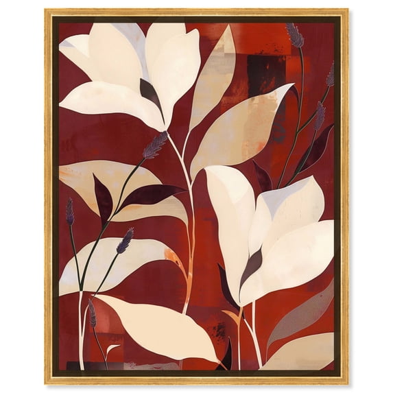 Maroon Floral Dreams II Canvas Fall Inspired Abstract Art by Art Remedy, Gold Frame, 20" x 24"