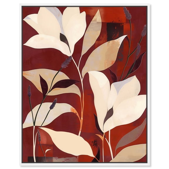 Maroon Floral Dreams II Canvas Fall Inspired Abstract Art by Art Remedy, White Frame, 36" x 45"