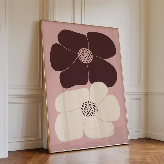 Maroon Flower Pink Abstract Mid Century Botanical Wall Decor, Unframed Paper Poster 11x14in
