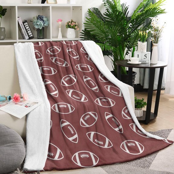 Maroon Footballs Pattern Blanket,Comfortable Soft Lamb Wool Throw Blanket,All Season,Warm Lightweight Blankets for Sofa Bed Couch Living Room Chair,60"x80"