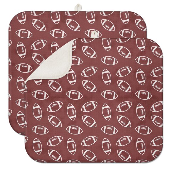 Maroon Footballs Pattern Dish Drying Mat for Kitchen 1 Pack, Ultra Absorbent Microfiber Dishes Drainer Mats,16"x18"
